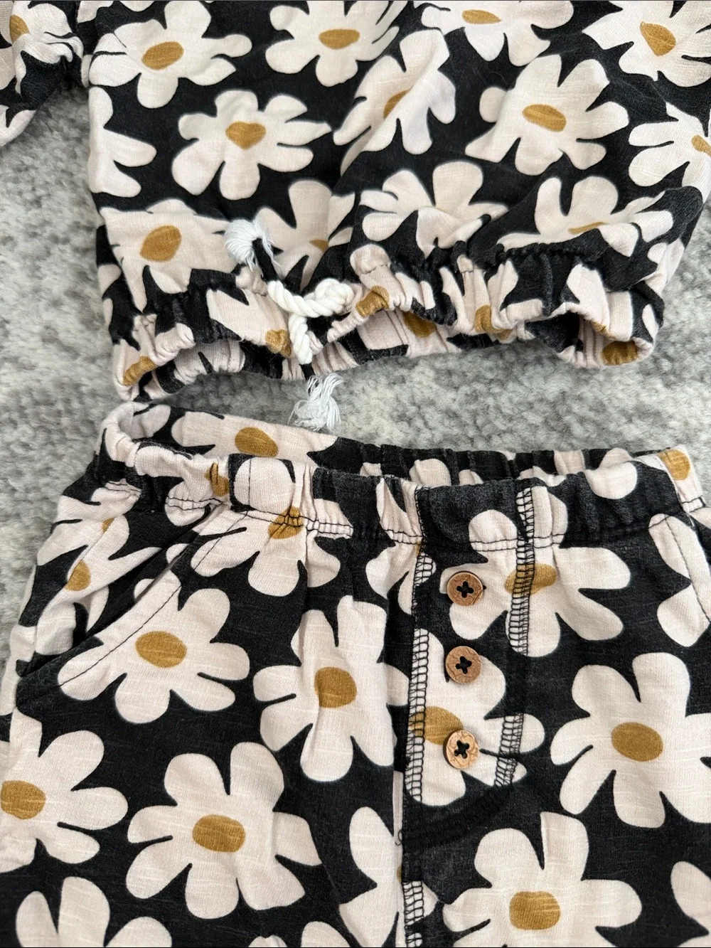 Baby Floral Two- Piece Romper in Black and Cream